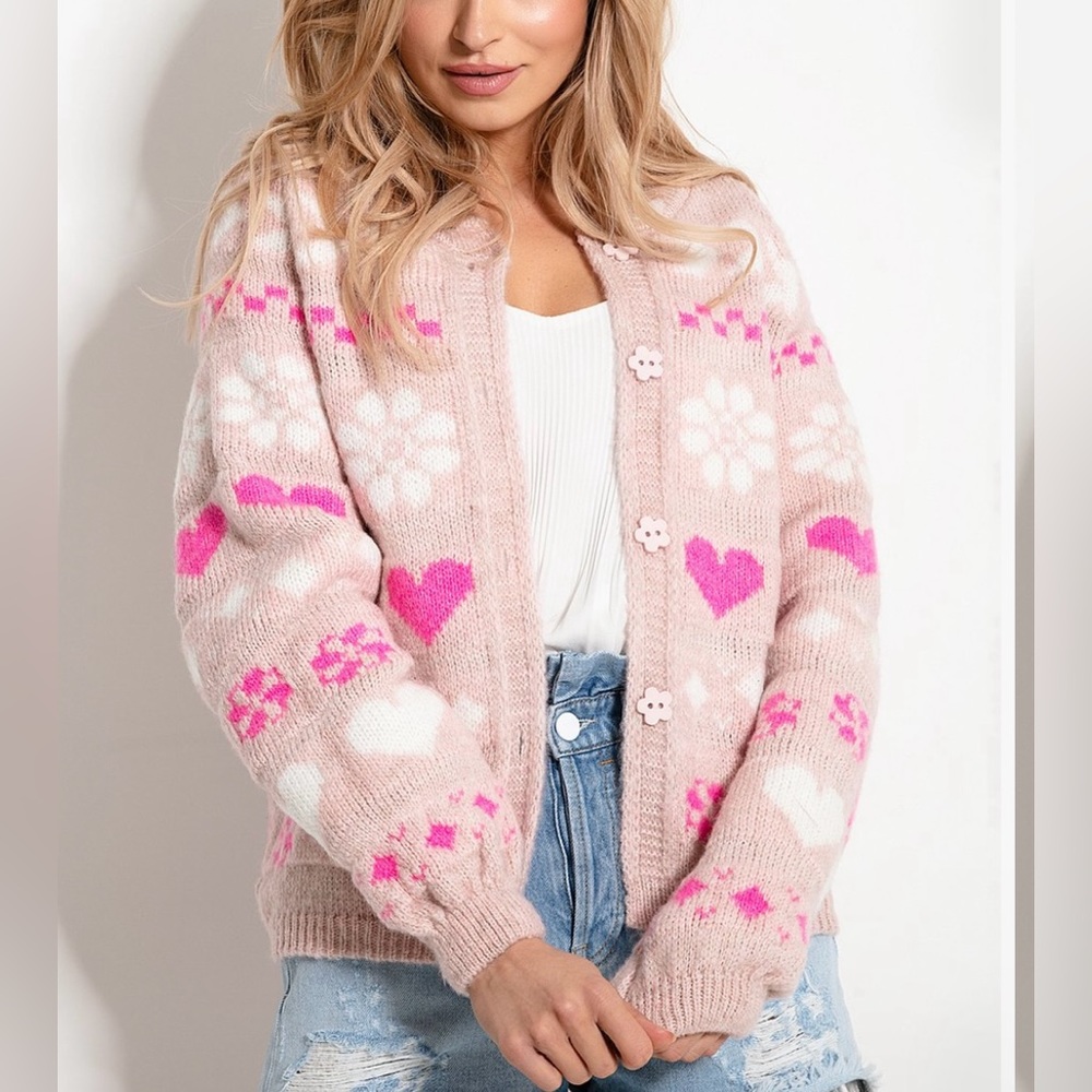 Fobya heart cardigan sweater; S/M.